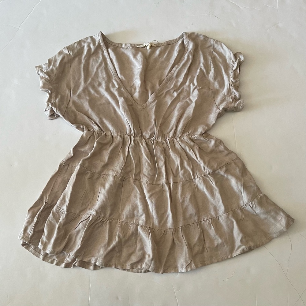 Beige Tiered Ruffle V-neck Blouse